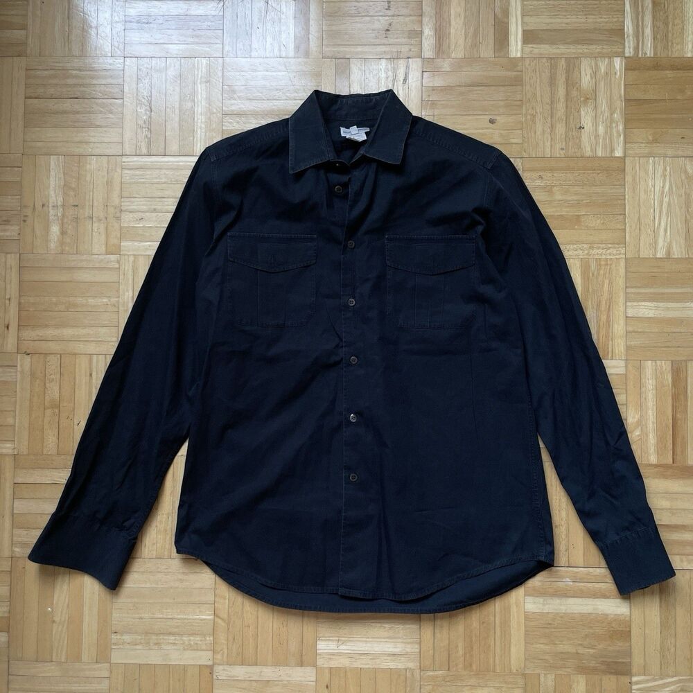 DRIES VAN NOTEN Button Down Shirt Men Size Small 46 Black Cotton Long Sleeve